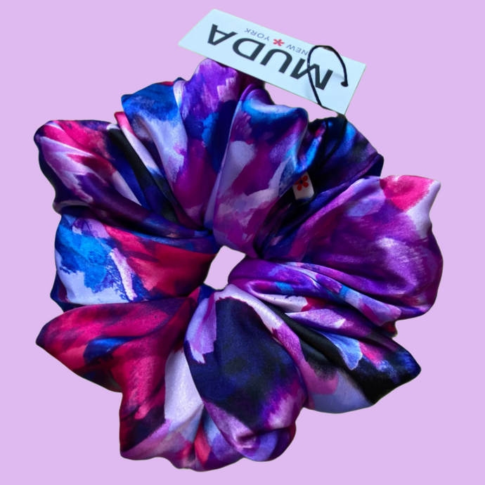 Purple, Pink, and Blue Splash Silk Satin Scrunchie