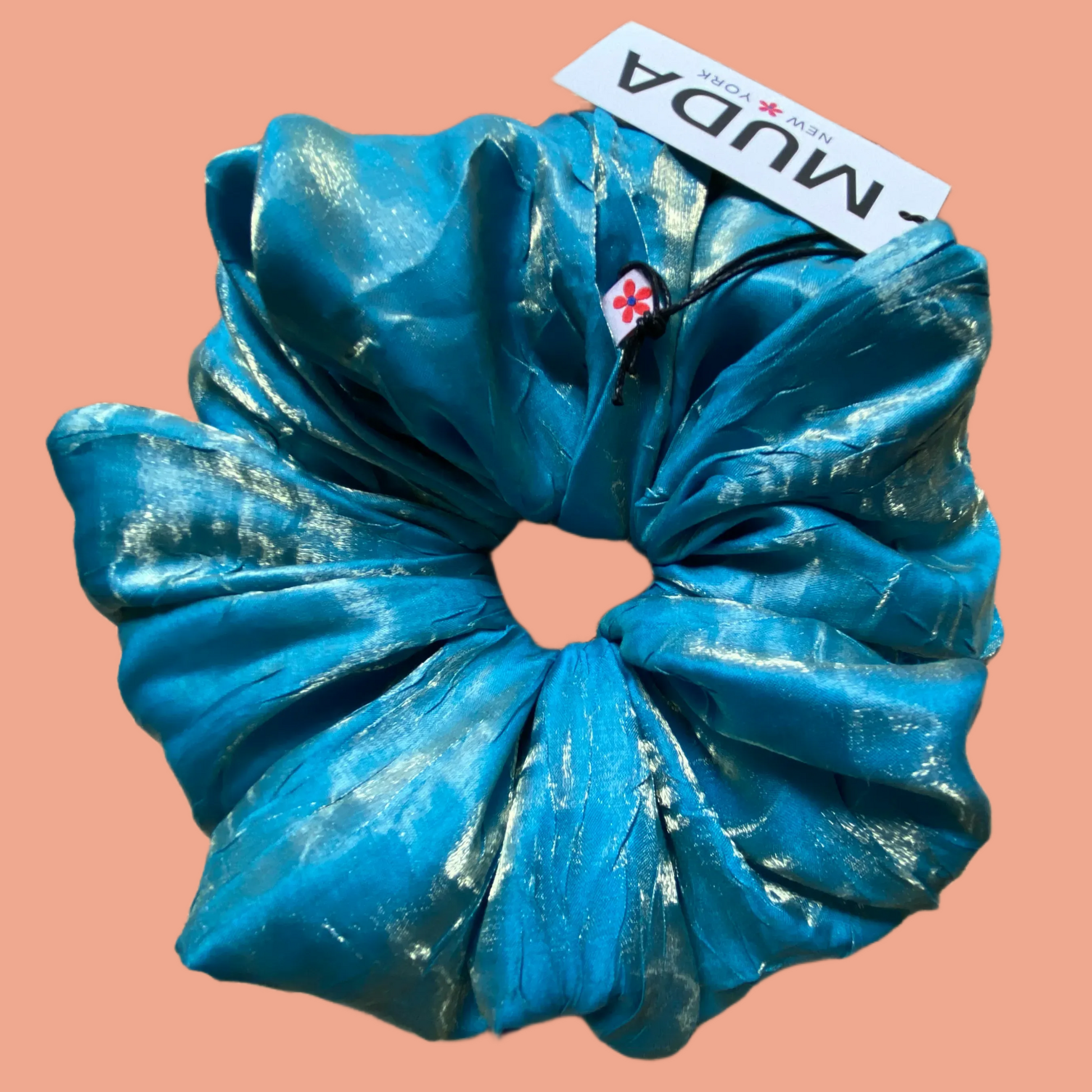 Aqua Shimmer Silk Satin Scrunchie