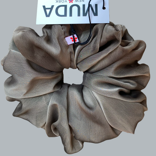 Gray Brown Chiffon Scrunchie