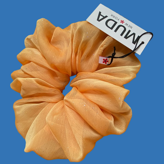 Orange with Glitter Chiffon Scrunchie