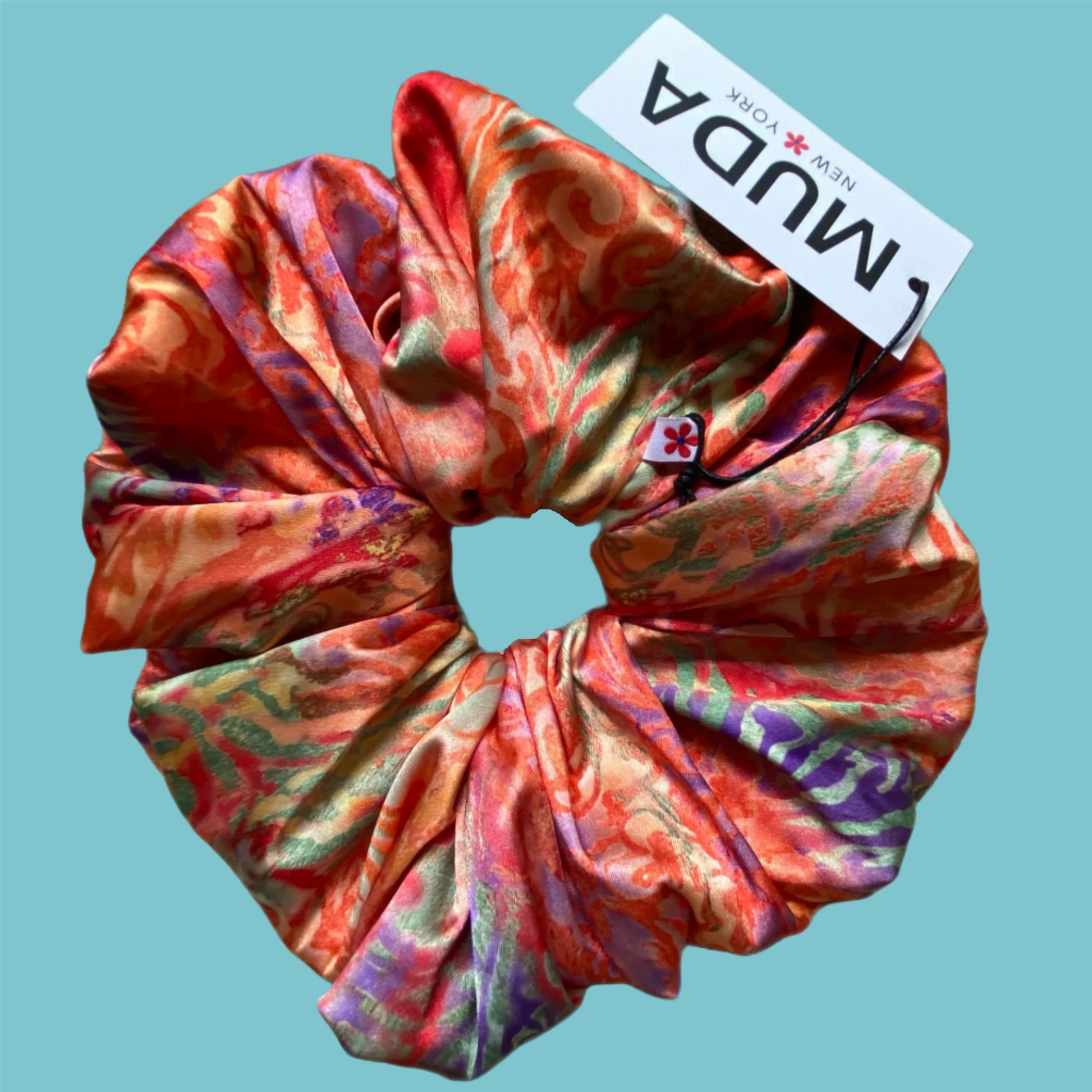 Psychedelic Orange Silk Satin Scrunchie